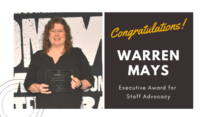Warren Mays, VCU Technology Services, VCU Staff Senate, Executive Award for Staff Advocacy Award winner